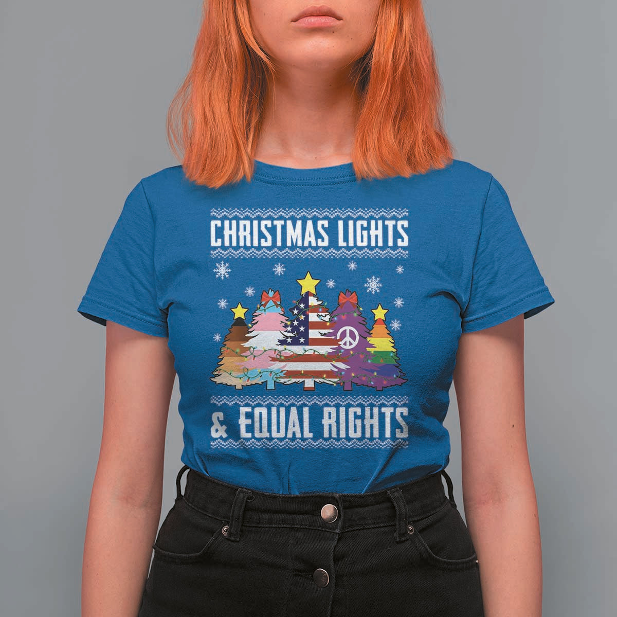 Xmas Lights Equal Rights Ugly Sweater Activism Gift T Shirt For Women - Wonder Print Shop