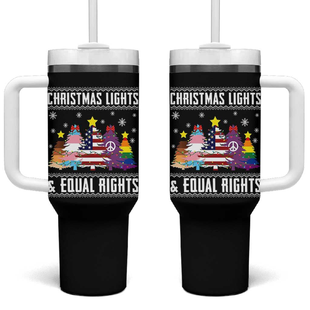 Xmas Lights Equal Rights Ugly Sweater Activism Gift Tumbler With Handle - Wonder Print Shop