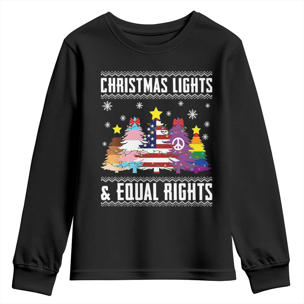 Xmas Lights Equal Rights Ugly Sweater Activism Gift Youth Sweatshirt - Wonder Print Shop