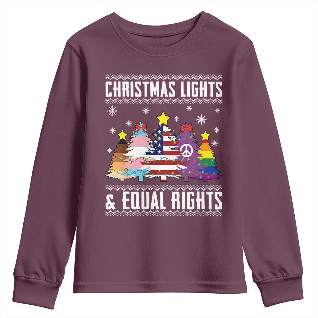 Xmas Lights Equal Rights Ugly Sweater Activism Gift Youth Sweatshirt - Wonder Print Shop