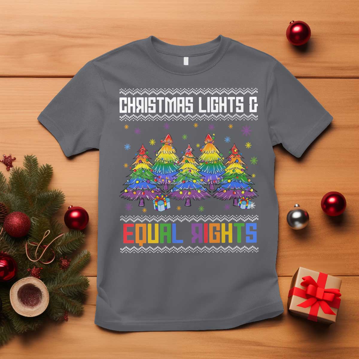 Christmas Equality Lights Ugly Sweater T Shirt Xmas Activism Gift - Wonder Print Shop