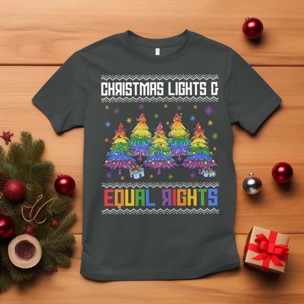 Christmas Equality Lights Ugly Sweater T Shirt Xmas Activism Gift - Wonder Print Shop