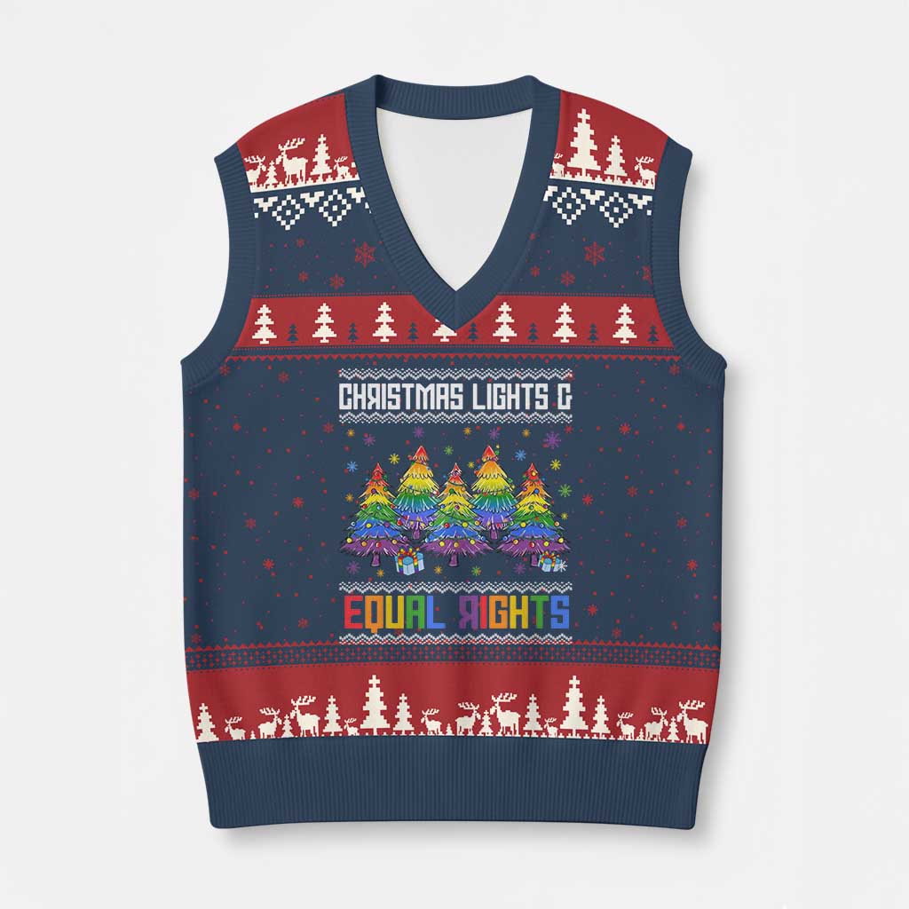 Xmas Equality Lights Ugly Sweater V-Neck Knit Sweater Vest Xmas Activism Gift - Wonder Print Shop