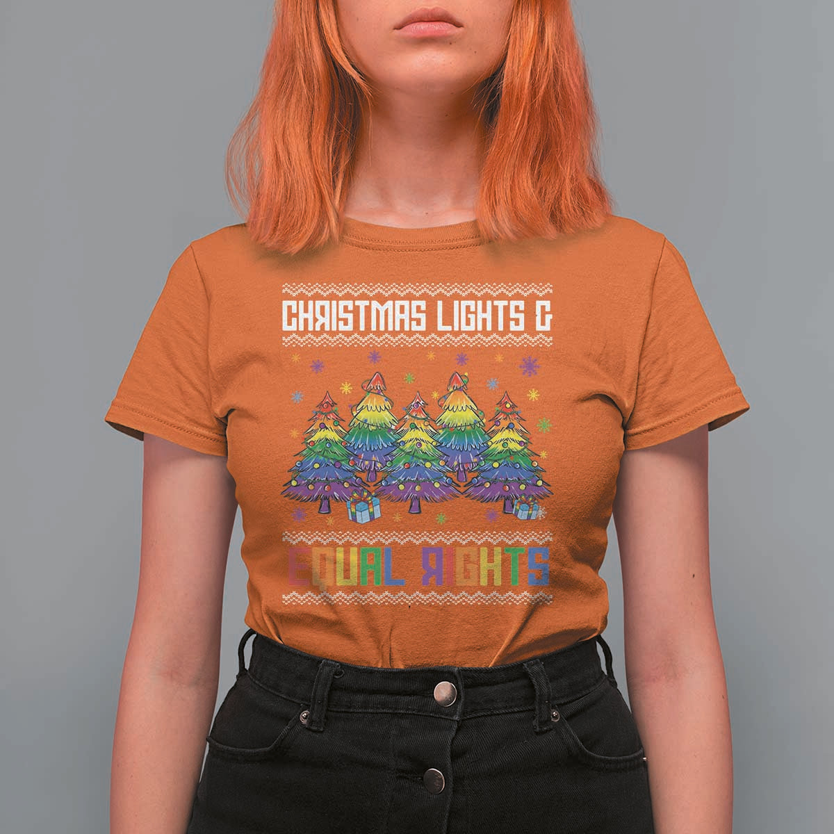 Christmas Equality Lights Ugly Sweater T Shirt For Women Xmas Activism Gift - Wonder Print Shop