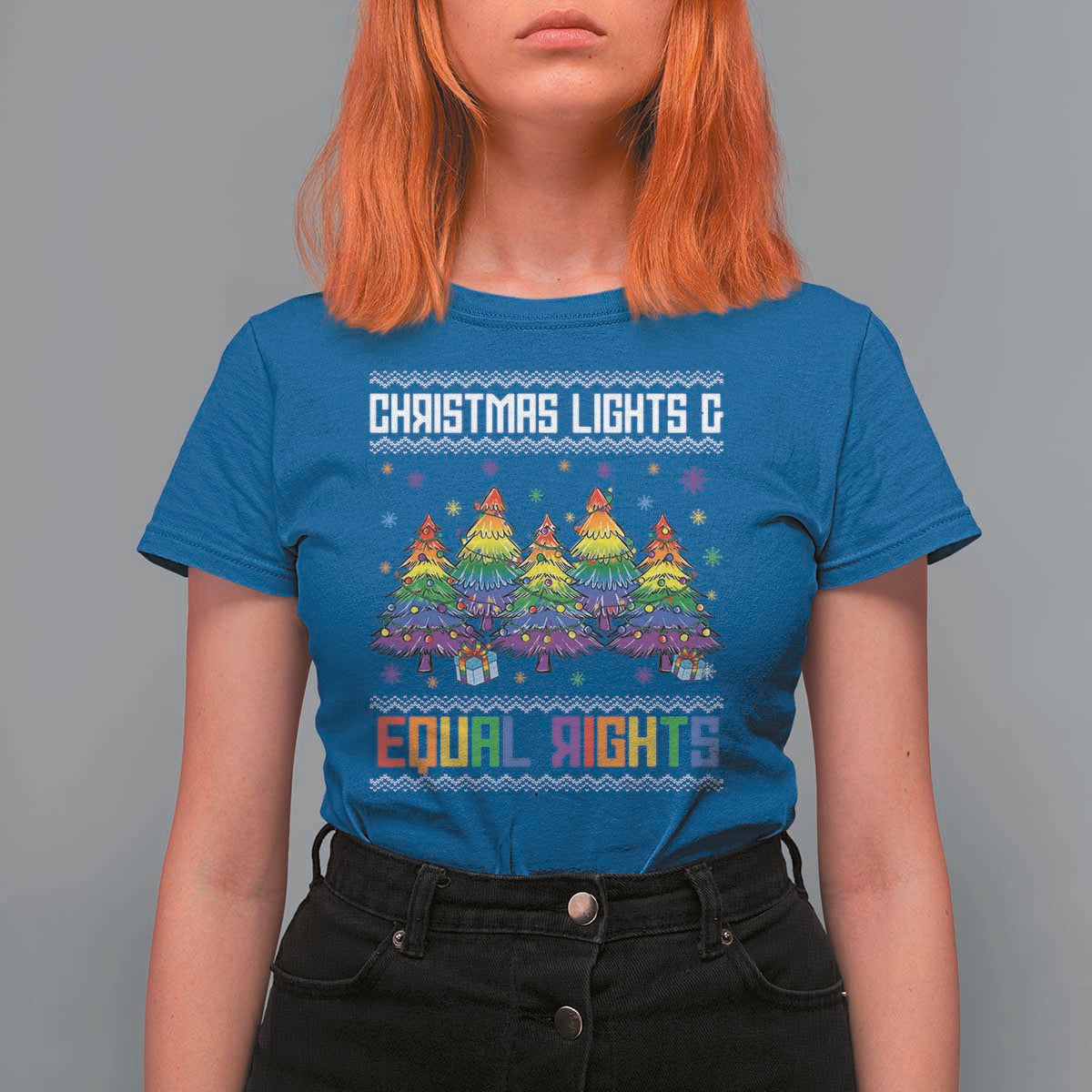 Christmas Equality Lights Ugly Sweater T Shirt For Women Xmas Activism Gift - Wonder Print Shop