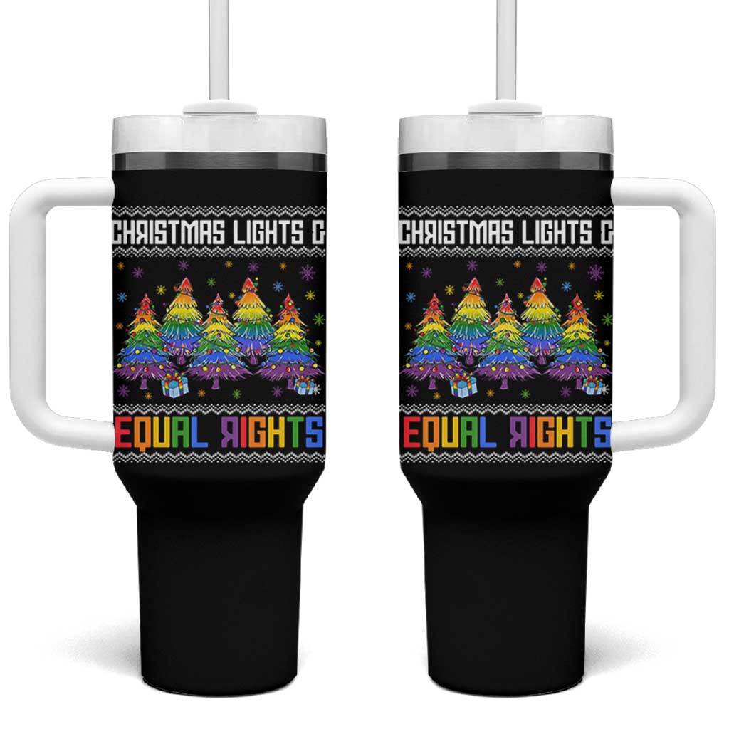 Christmas Equality Lights Ugly Sweater Tumbler With Handle Xmas Activism Gift - Wonder Print Shop