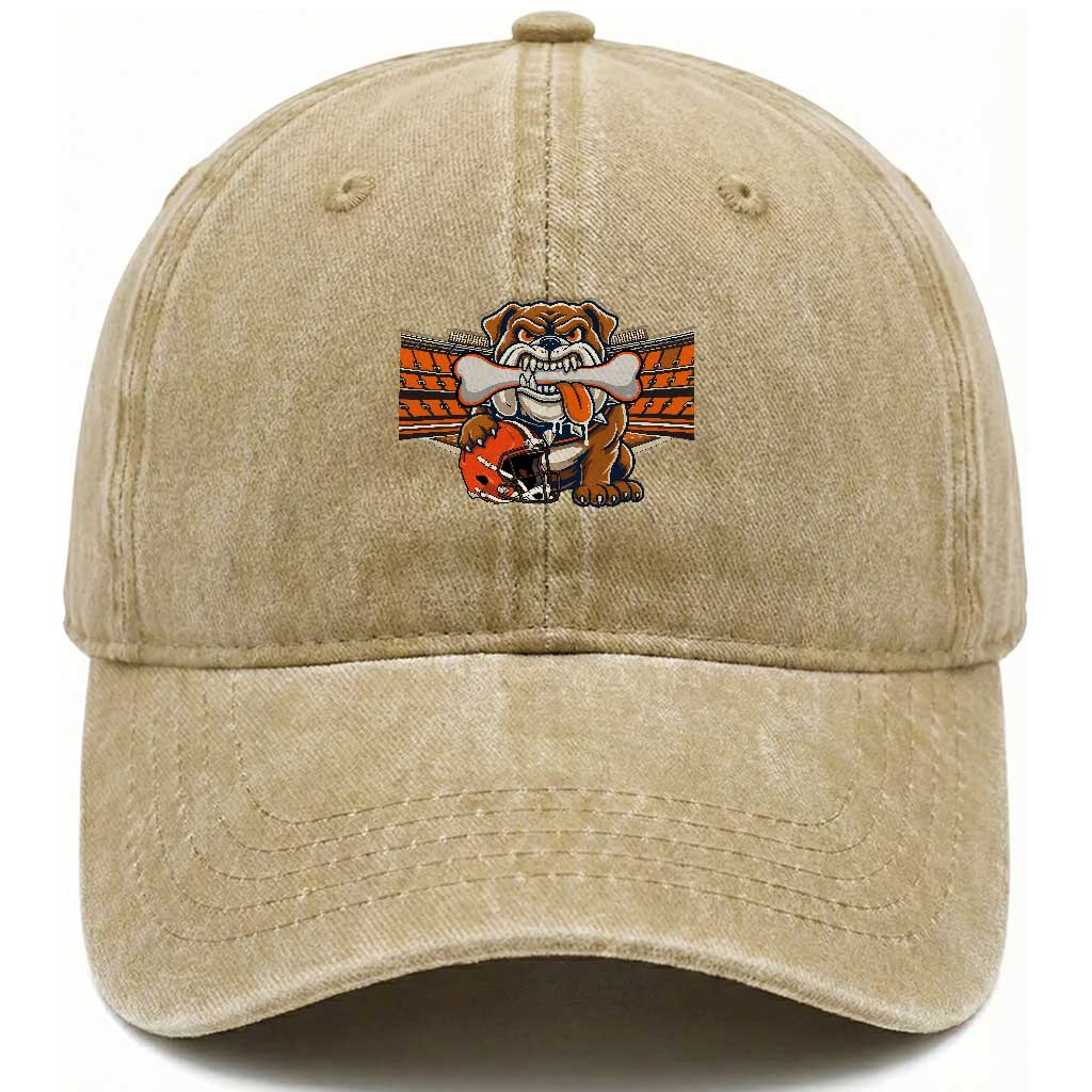 Funny Bulldog Football Lover Washed Cotton Baseball Cap Game Day Fan Lifestyle