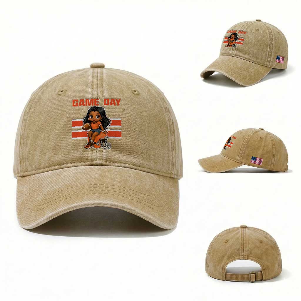 Funny Game Day Cute Girl Washed Cotton Baseball Cap Midwest Football Player Gift