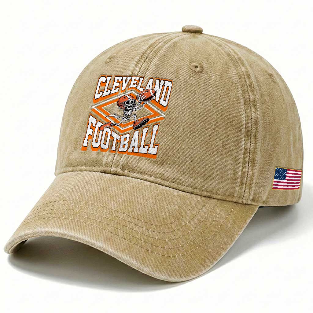 Funny Skeleton Dark Football Washed Cotton Baseball Cap CFBB Fan Gift