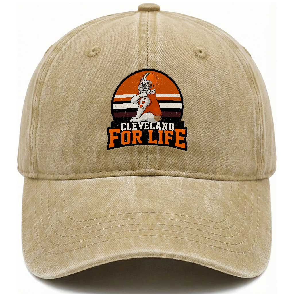 Funny Bulldog Game Day Washed Cotton Baseball Cap Cleveland For Life