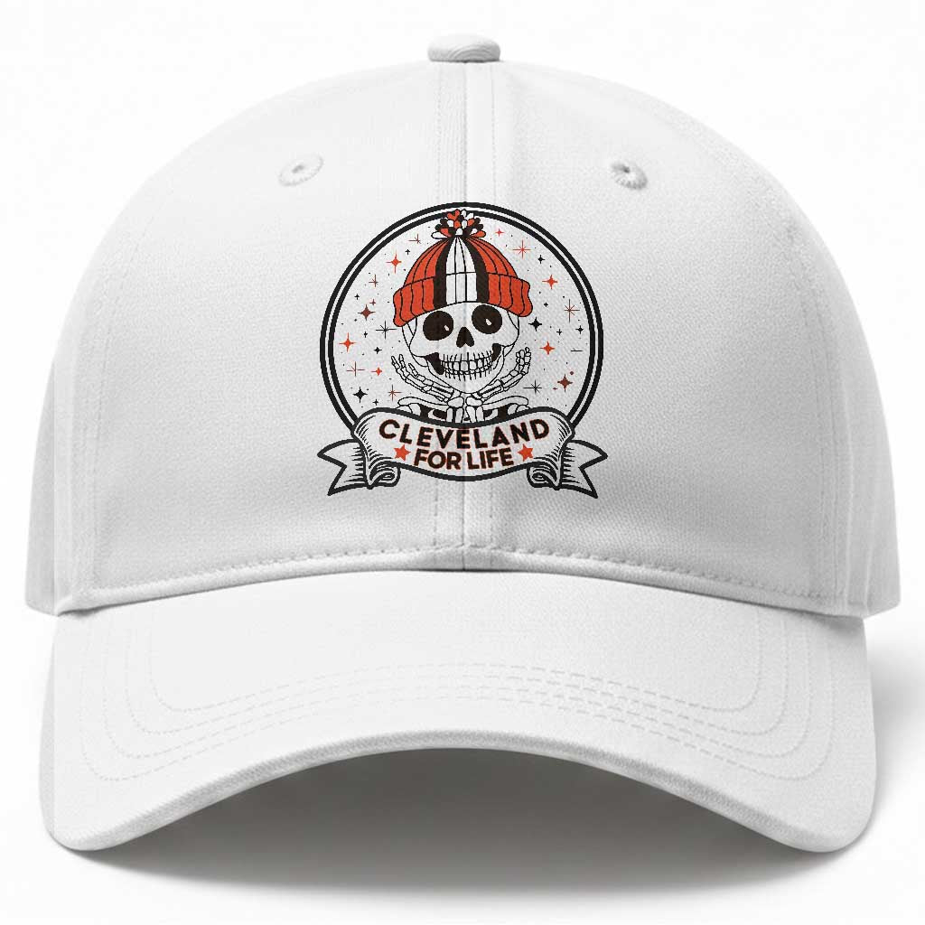 Funny Skeleton Dark Football Lover Baseball Cap Cleveland For Life