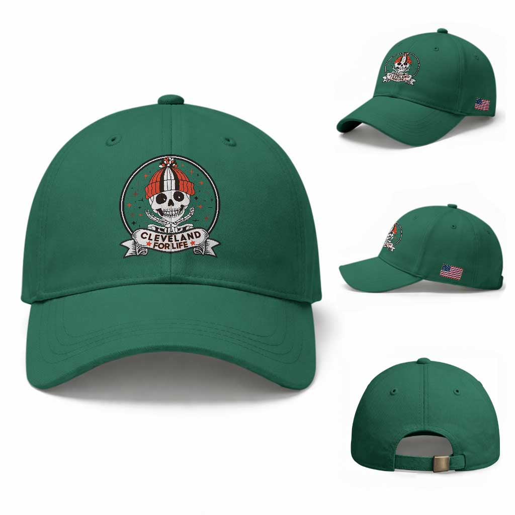 Funny Skeleton Dark Football Lover Baseball Cap Cleveland For Life