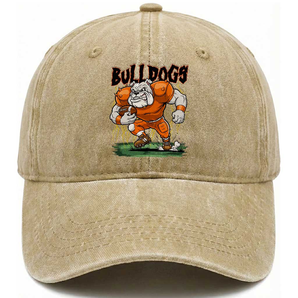 Funny Bulldog Playing Football Washed Cotton Baseball Cap Game Day Dog Lover