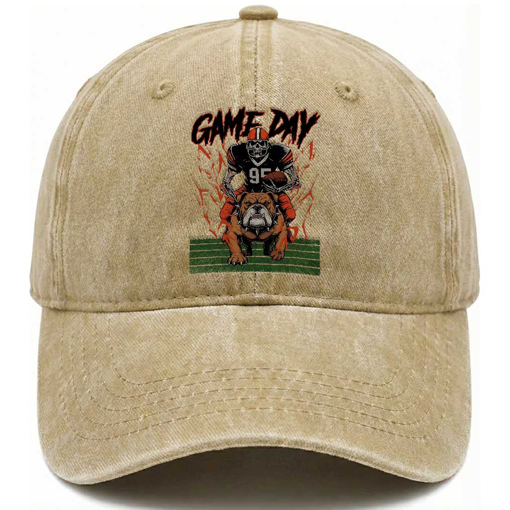 Funny Skeleton Playing Football Washed Cotton Baseball Cap Game Day Gift