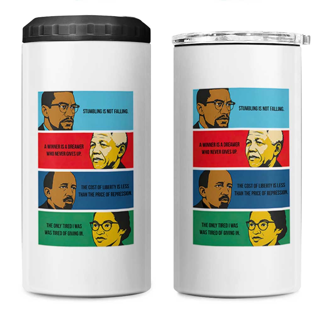 African American Leaders History Quote Gift 4 in 1 Can Cooler Tumbler