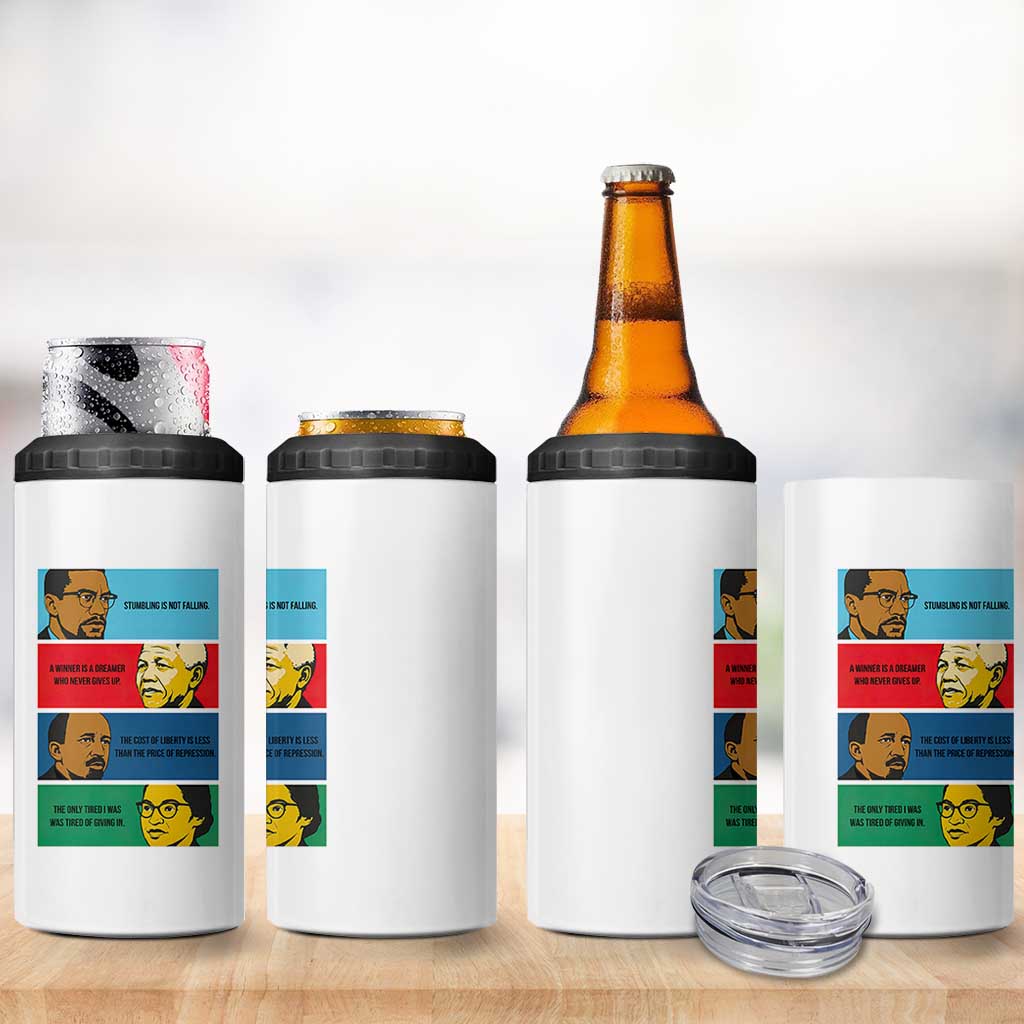 African American Leaders History Quote Gift 4 in 1 Can Cooler Tumbler