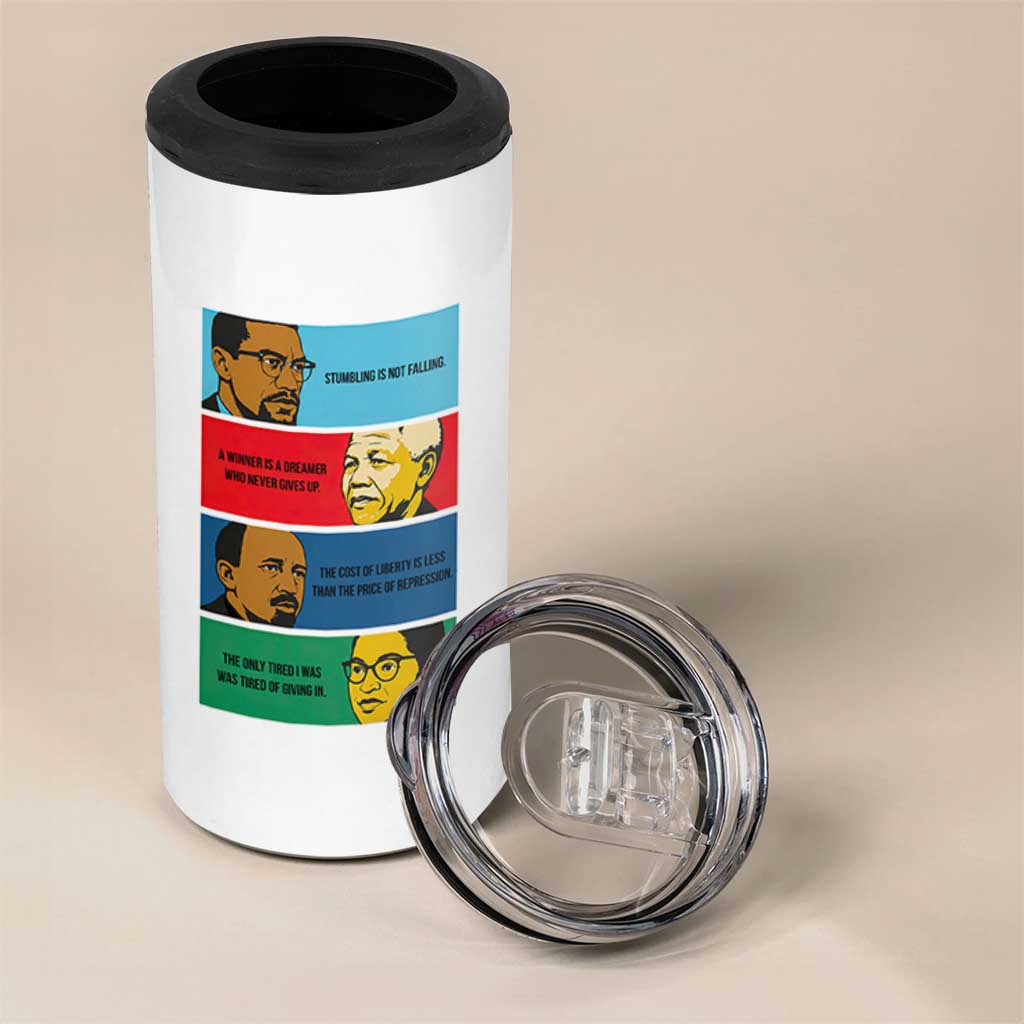 African American Leaders History Quote Gift 4 in 1 Can Cooler Tumbler