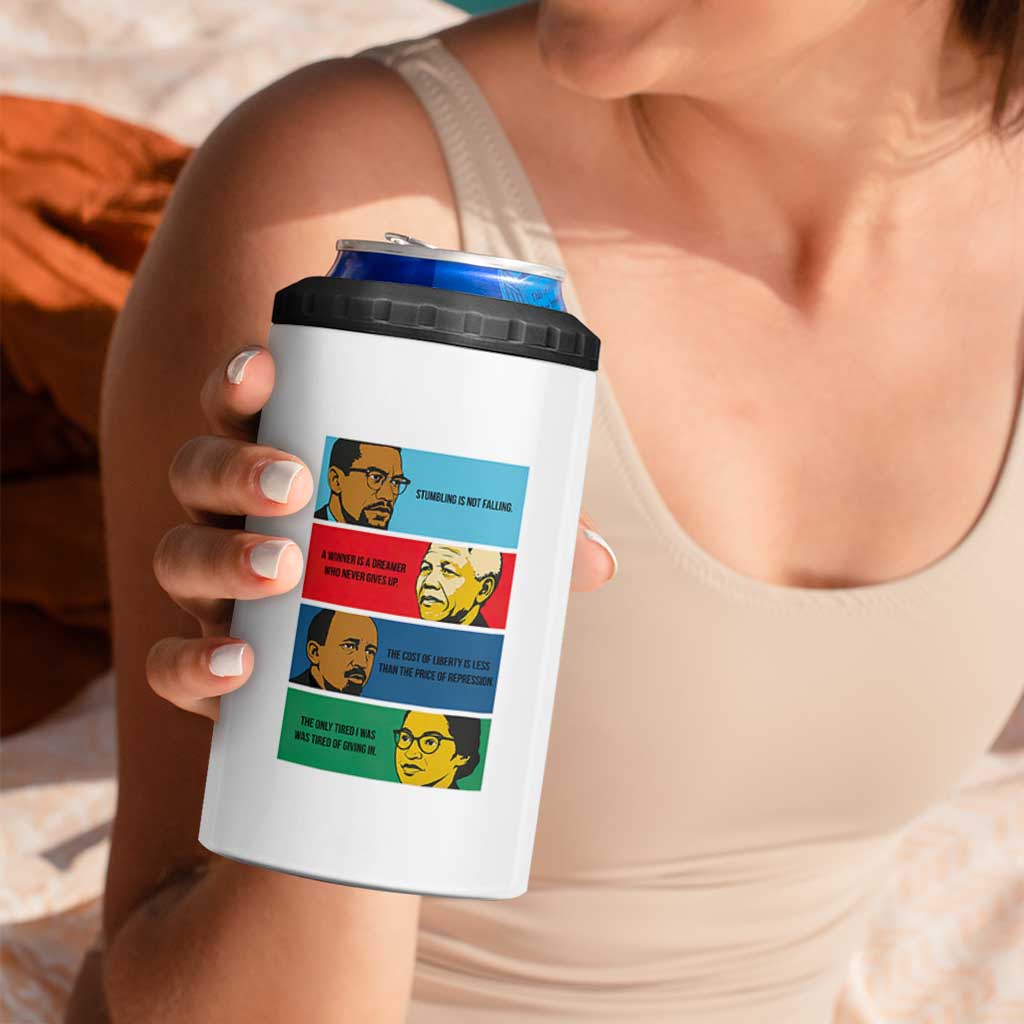 African American Leaders History Quote Gift 4 in 1 Can Cooler Tumbler