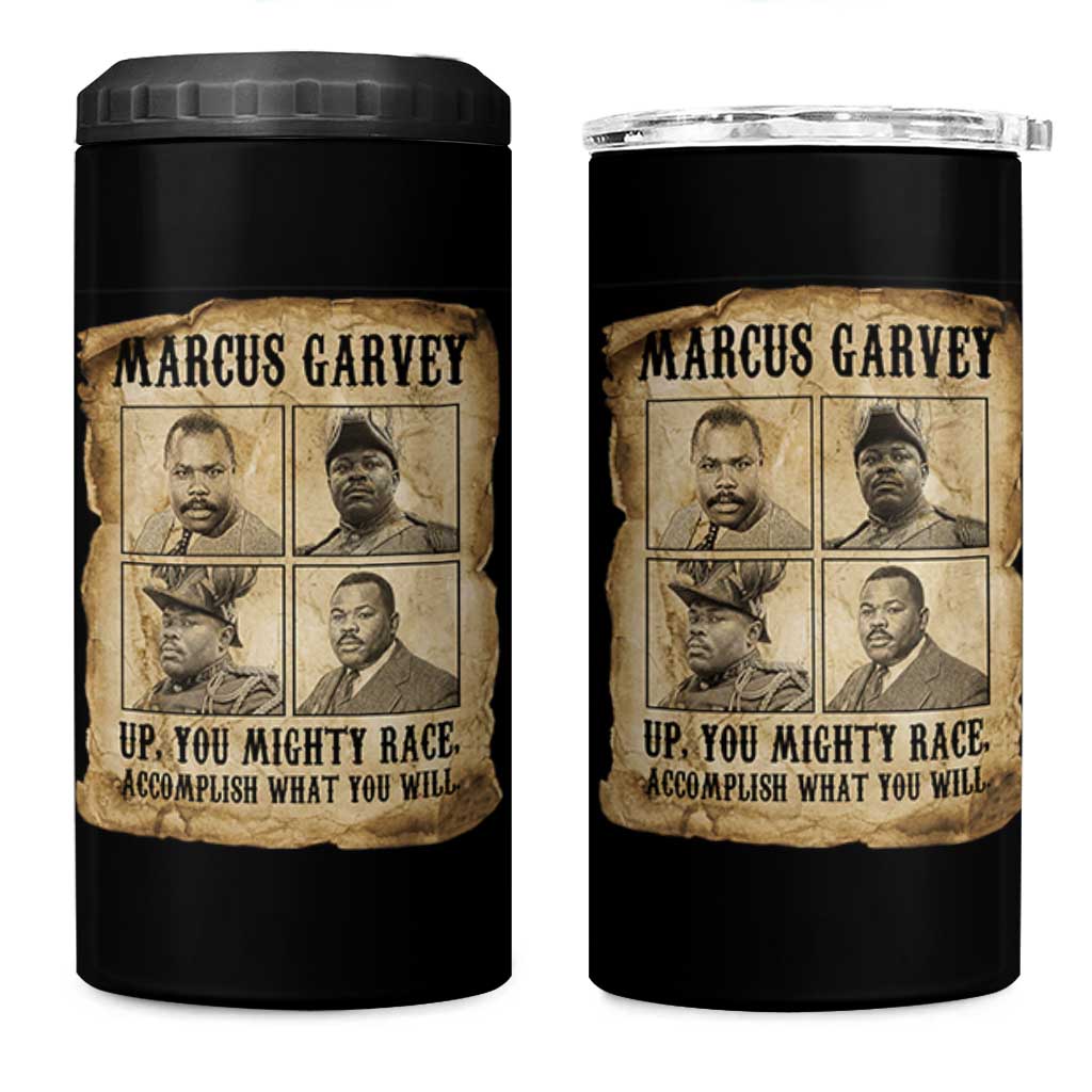 Vintage Marcus Garvey 4 in 1 Can Cooler Tumbler Up You Mighty Race Quote