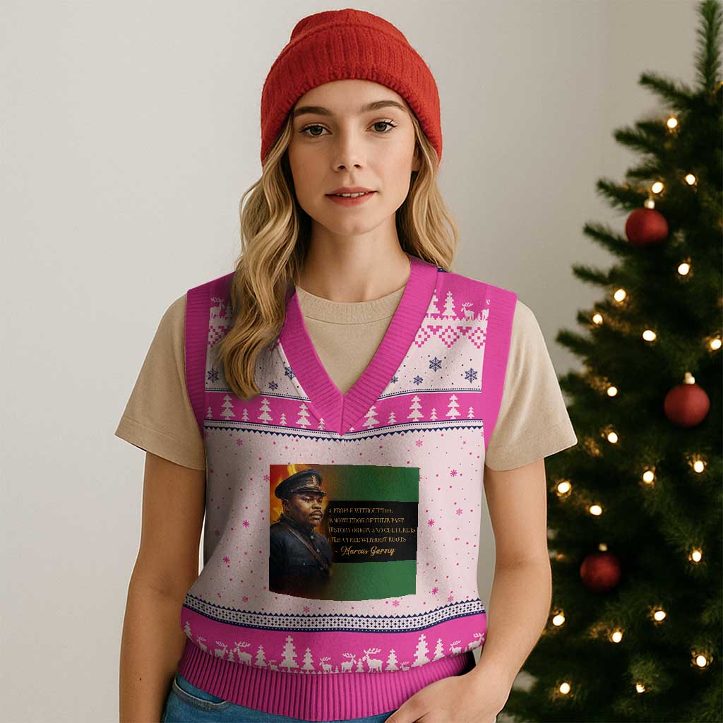 Marcus Garvey Pan African Flag V-Neck Knit Sweater Vest A People Without Knowledge Of Their Past Quote
