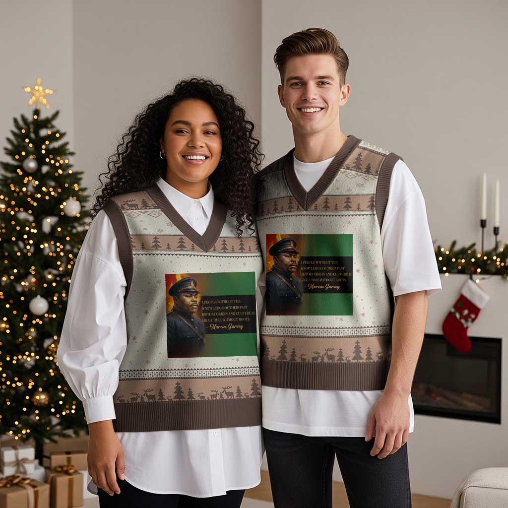 Marcus Garvey Pan African Flag V-Neck Knit Sweater Vest A People Without Knowledge Of Their Past Quote