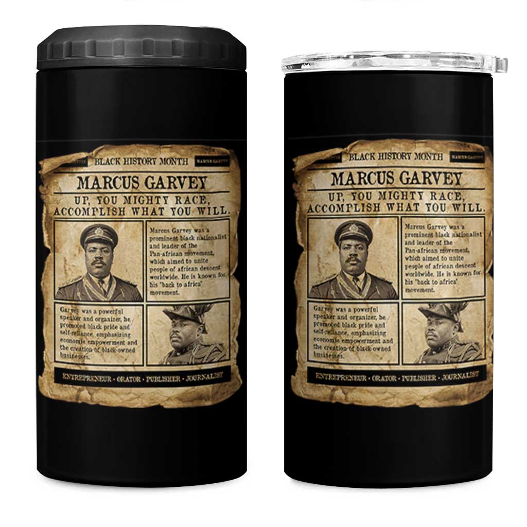 Vintage Newspaper Marcus Garvey 4 in 1 Can Cooler Tumbler Up You Mighty Race Quote