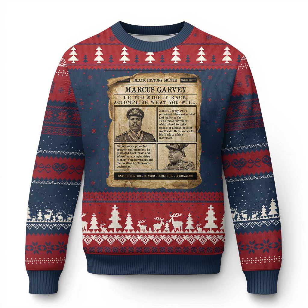 Vintage Newspaper Marcus Garvey Ugly Christmas Sweater Up You Mighty Race Quote