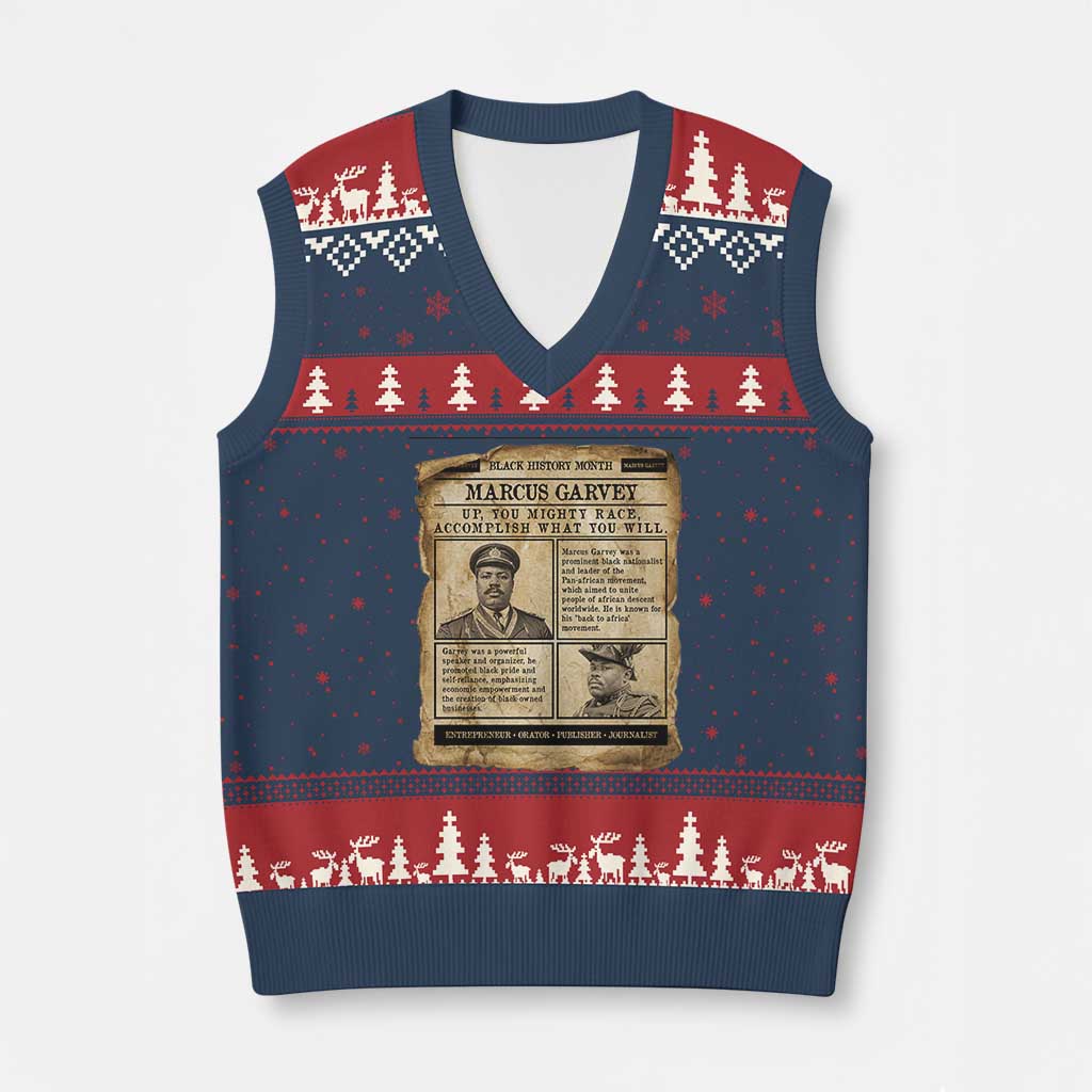 Vintage Newspaper Marcus Garvey V-Neck Knit Sweater Vest Up You Mighty Race Quote
