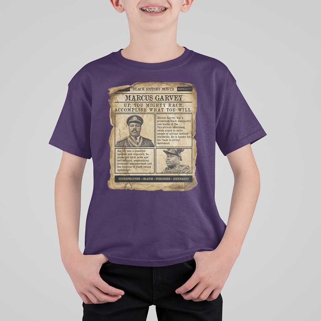 Vintage Newspaper Marcus Garvey T Shirt For Kid Up You Mighty Race Quote