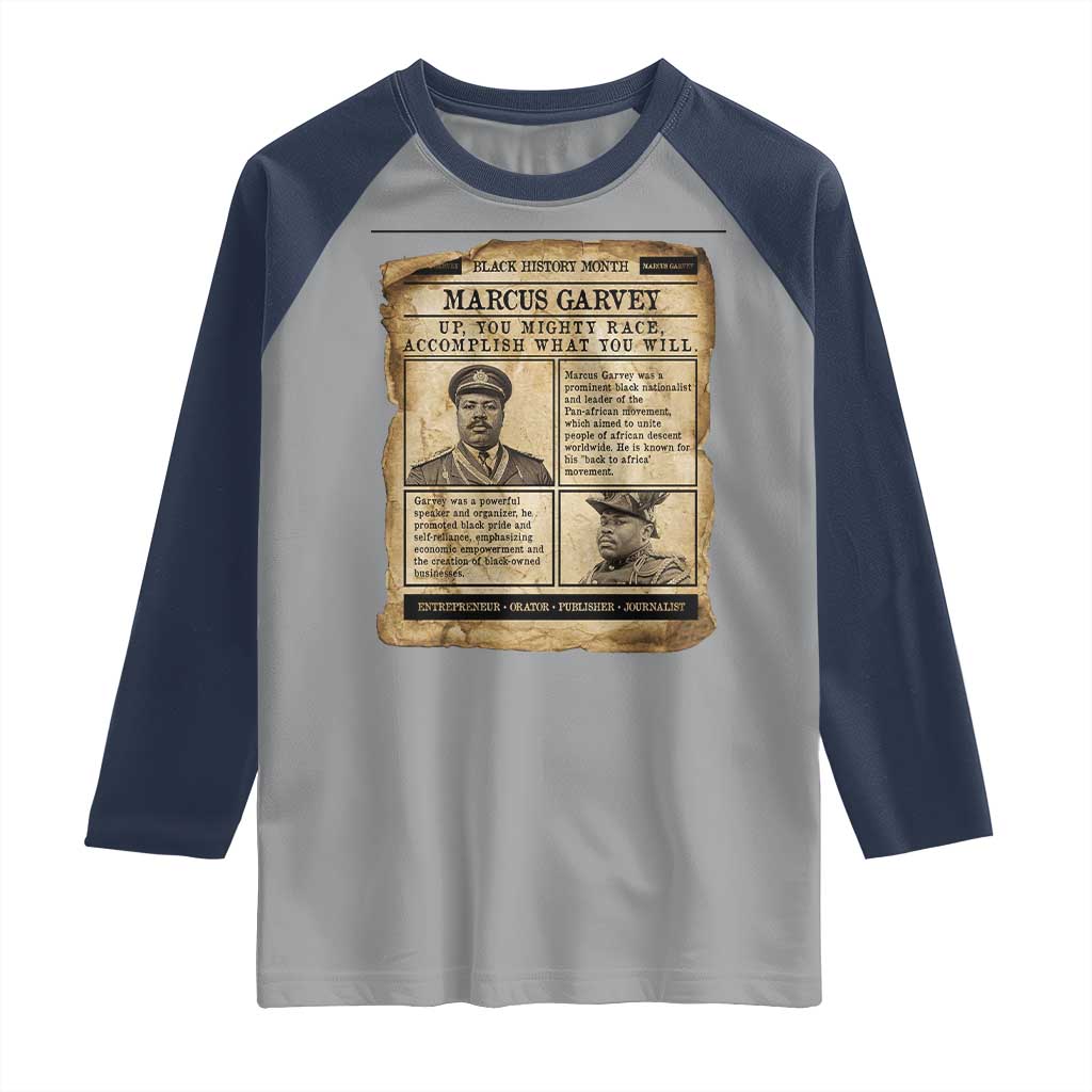 Vintage Newspaper Marcus Garvey Raglan Shirt Up You Mighty Race Quote