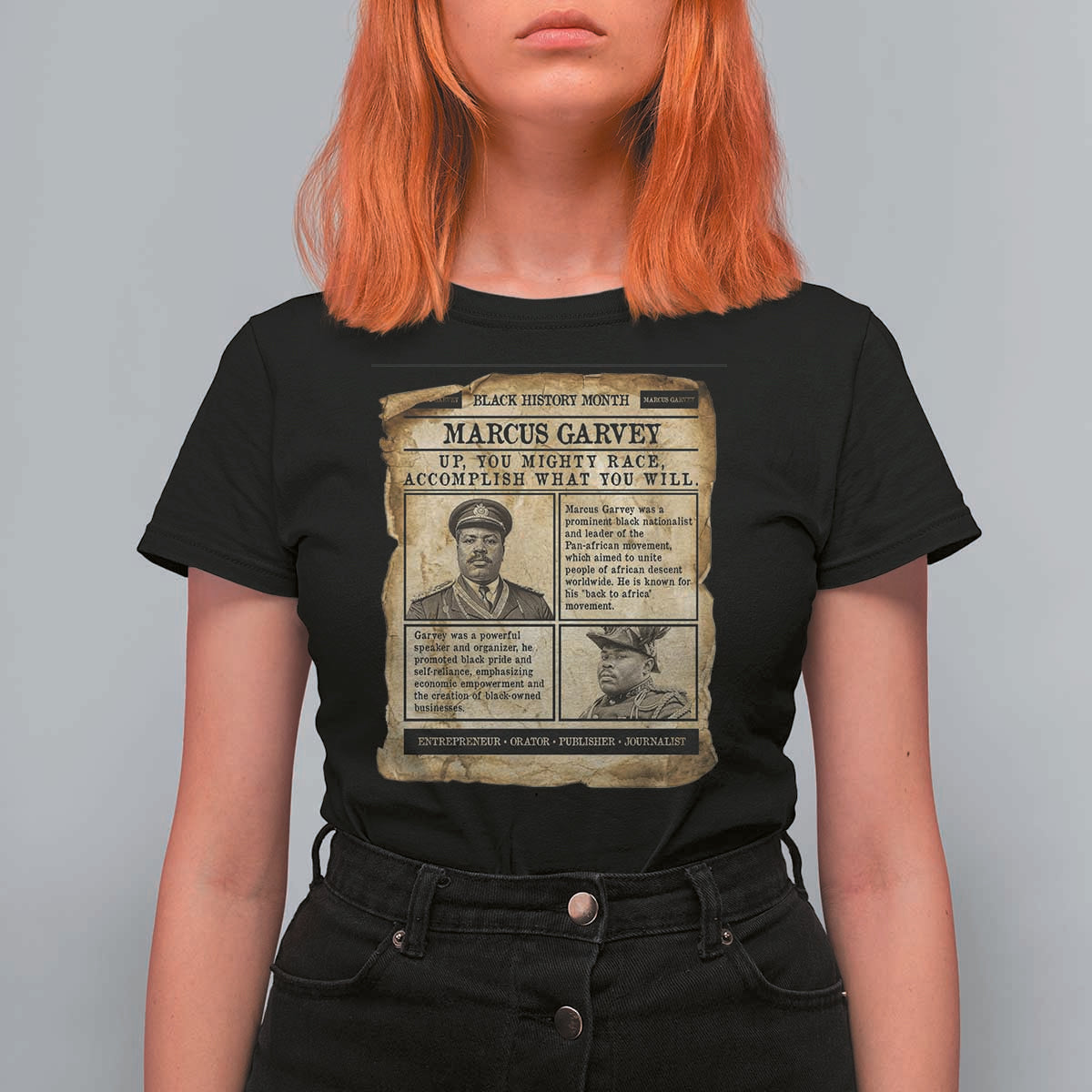 Vintage Newspaper Marcus Garvey T Shirt For Women Up You Mighty Race Quote