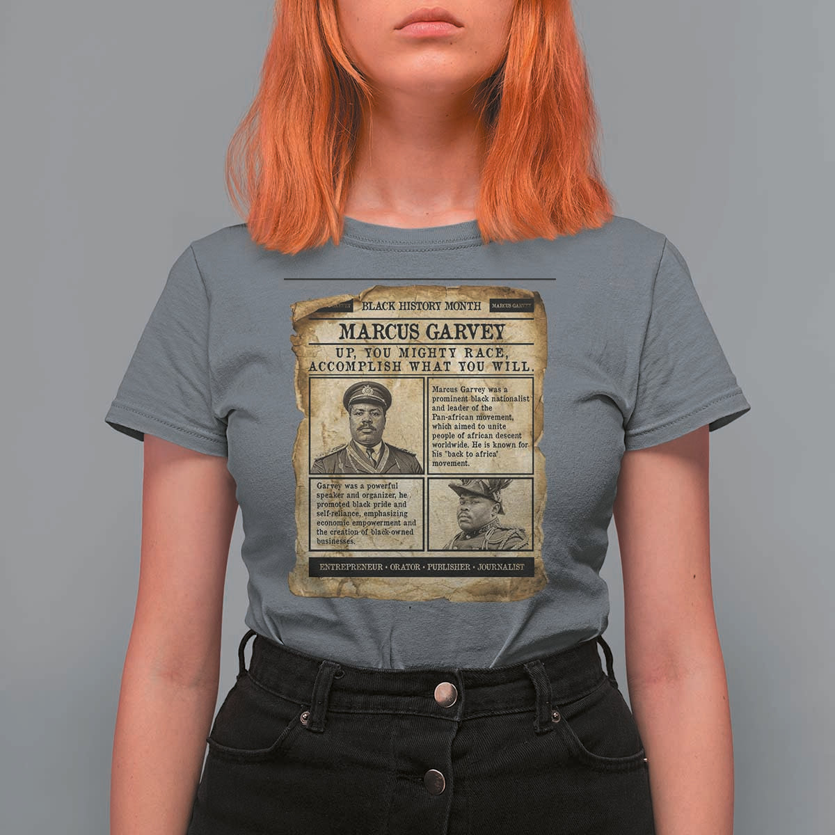Vintage Newspaper Marcus Garvey T Shirt For Women Up You Mighty Race Quote