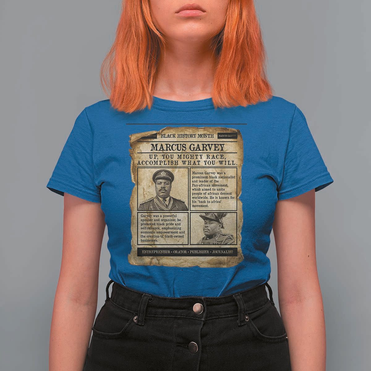 Vintage Newspaper Marcus Garvey T Shirt For Women Up You Mighty Race Quote