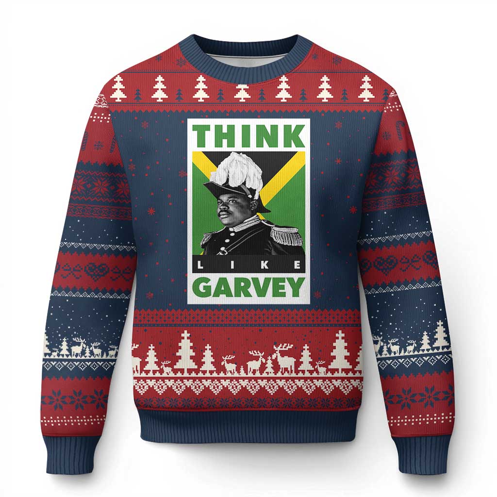 Pan Africanism Think Like Garvey Ugly Christmas Sweater Marcus Garvey Jamaica Flag