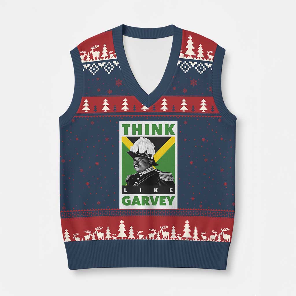 Pan Africanism Think Like Garvey V-Neck Knit Sweater Vest Marcus Garvey Jamaica Flag