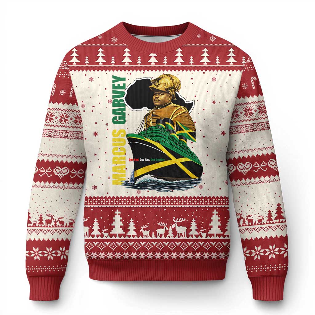 Marcus Garvey Jamaica Pride Ugly Christmas Sweater One God One Aim One Destiny