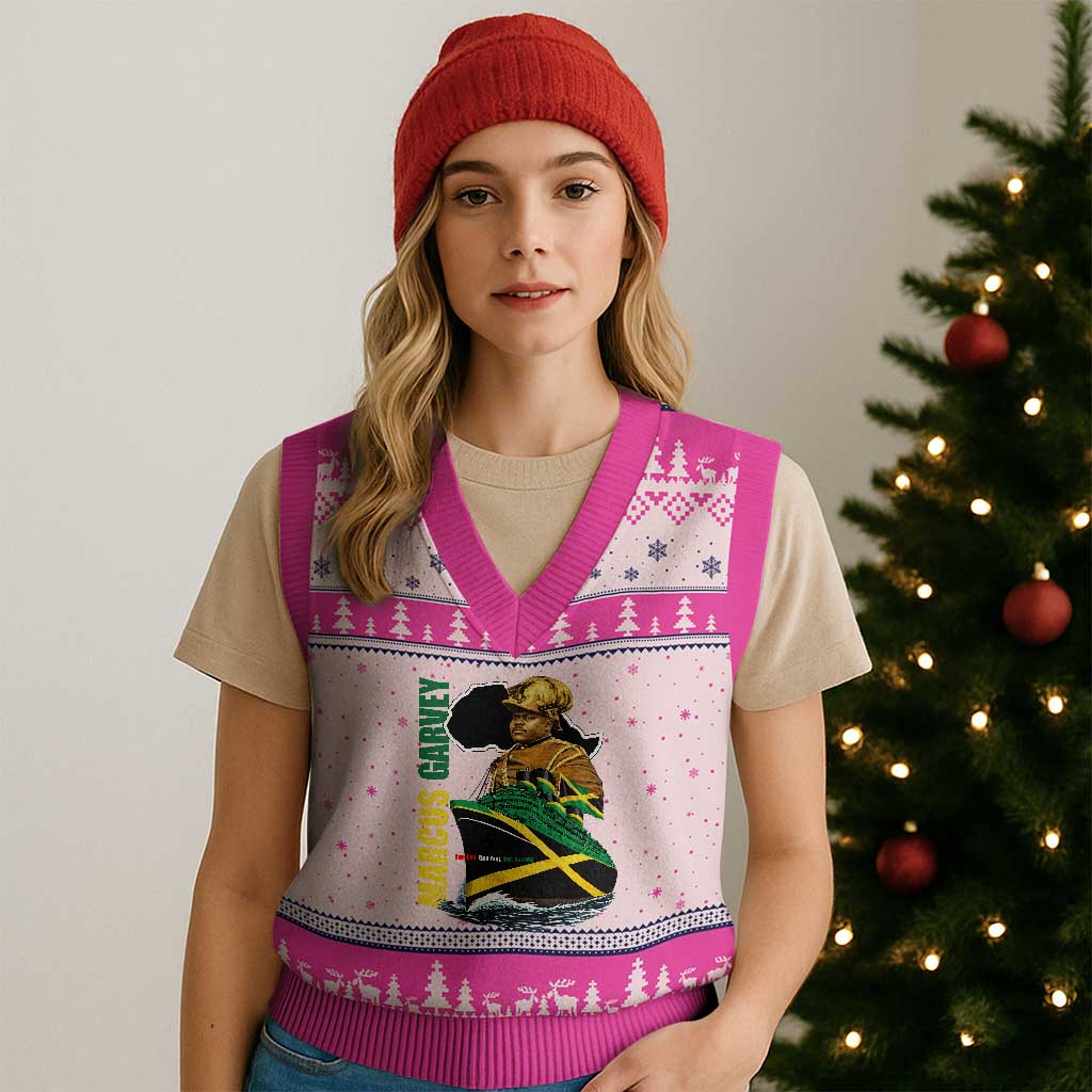 Marcus Garvey Jamaica Pride V-Neck Knit Sweater Vest One God One Aim One Destiny