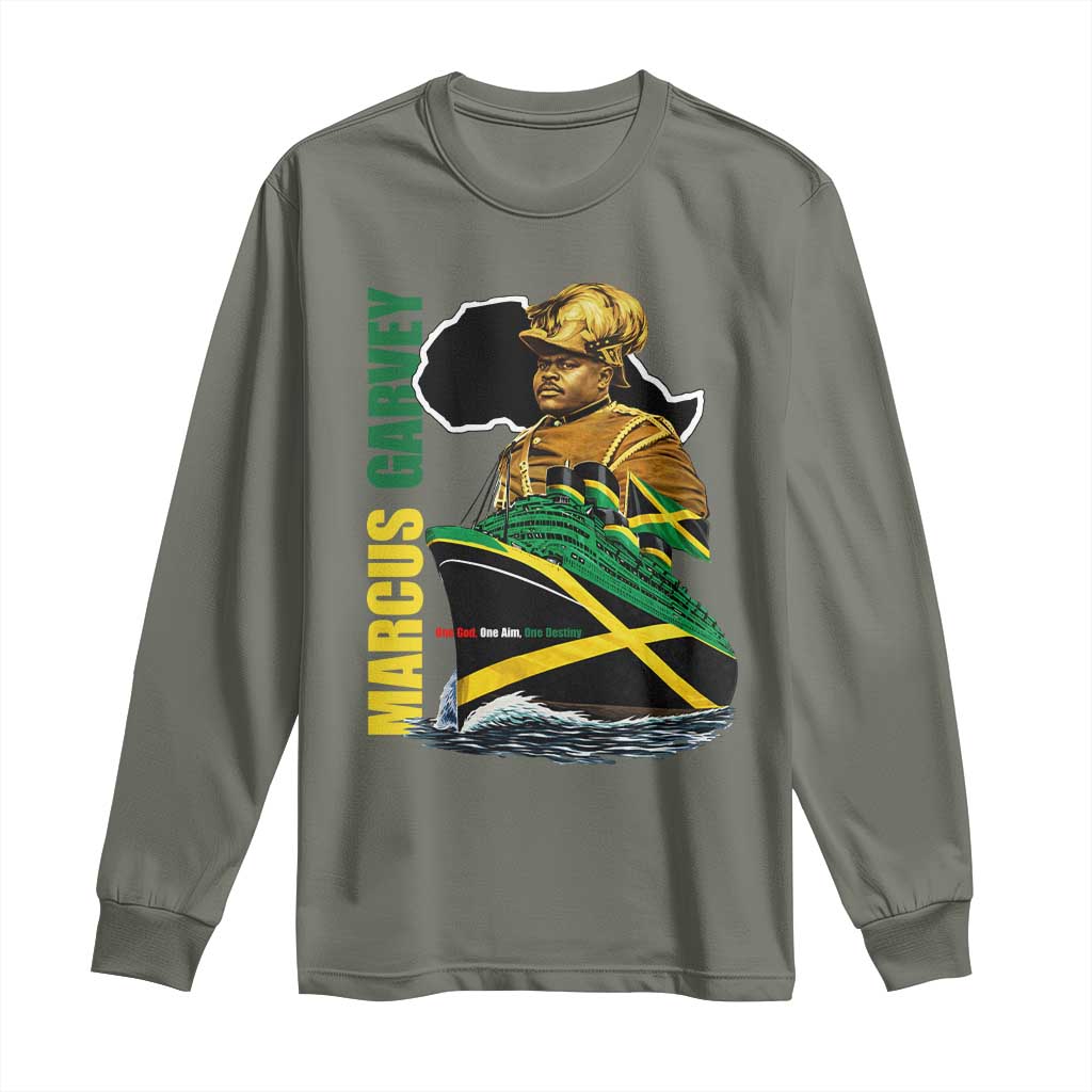 Marcus Garvey Jamaica Pride Long Sleeve Shirt One God One Aim One Destiny