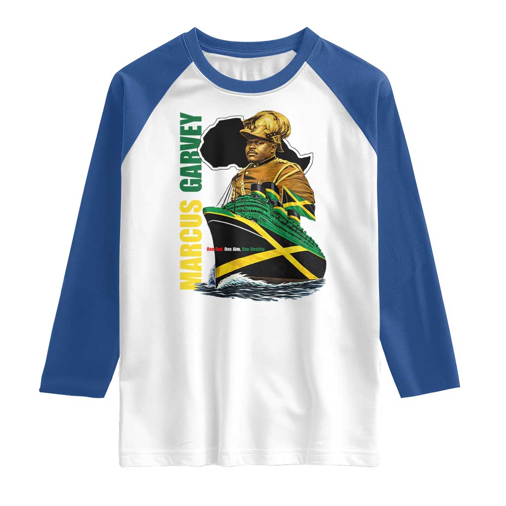 Marcus Garvey Jamaica Pride Raglan Shirt One God One Aim One Destiny