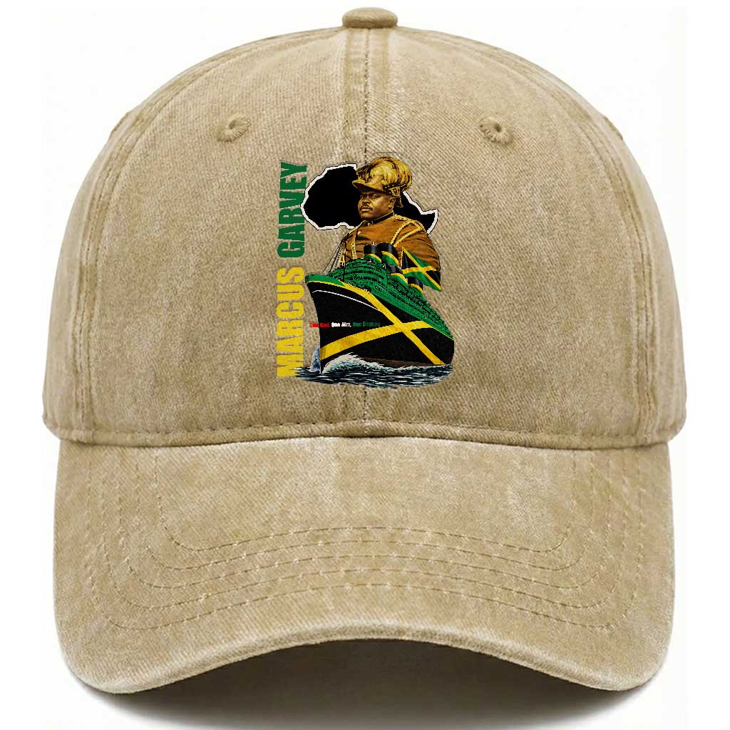 Marcus Garvey Jamaica Pride Washed Cotton Baseball Cap One God One Aim One Destiny