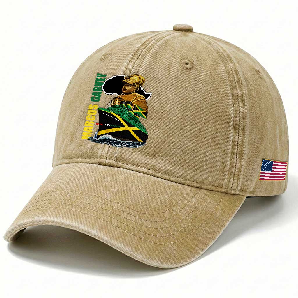Marcus Garvey Jamaica Pride Washed Cotton Baseball Cap One God One Aim One Destiny