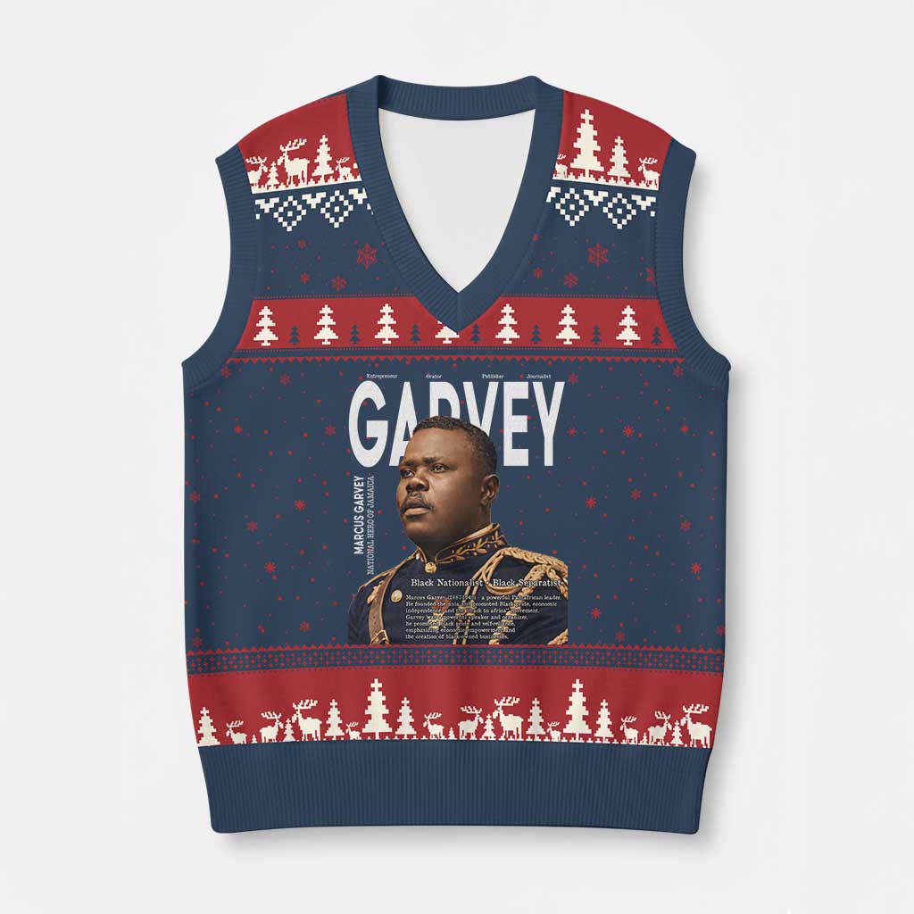 Vintage Black History Hero Marcus Garvey V-Neck Knit Sweater Vest Black Pride
