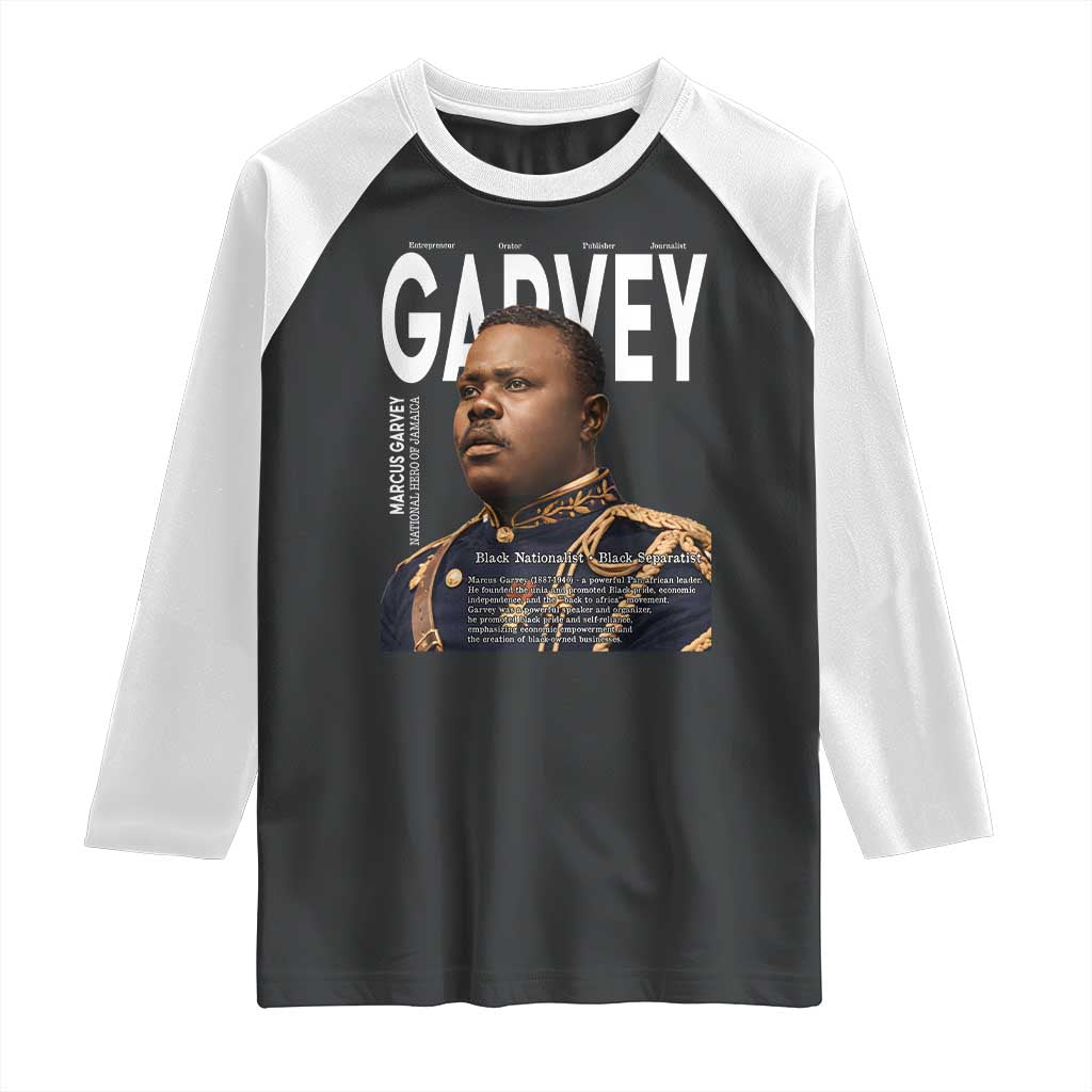 Vintage Black History Hero Marcus Garvey Raglan Shirt Black Pride