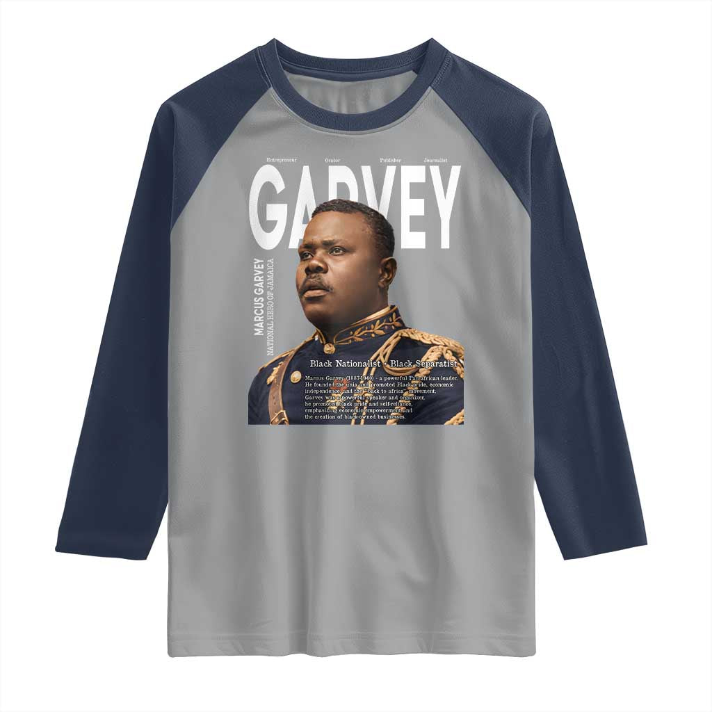 Vintage Black History Hero Marcus Garvey Raglan Shirt Black Pride