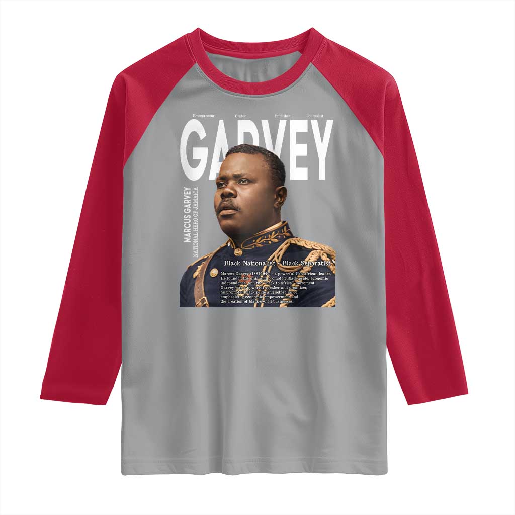 Vintage Black History Hero Marcus Garvey Raglan Shirt Black Pride