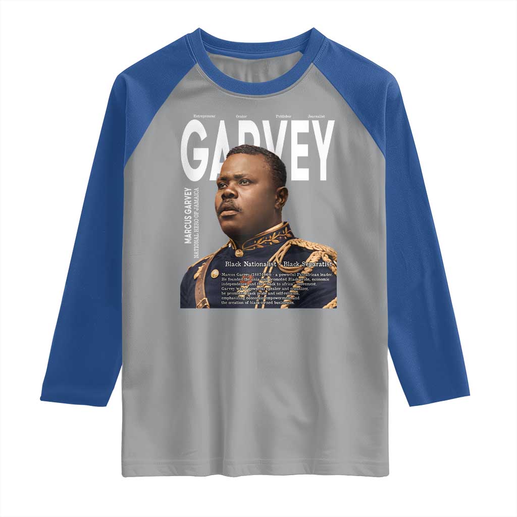 Vintage Black History Hero Marcus Garvey Raglan Shirt Black Pride