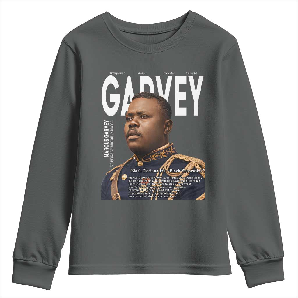 Vintage Black History Hero Marcus Garvey Youth Sweatshirt Black Pride