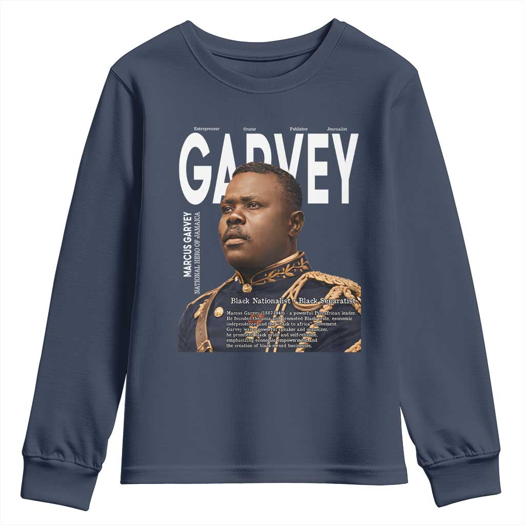 Vintage Black History Hero Marcus Garvey Youth Sweatshirt Black Pride