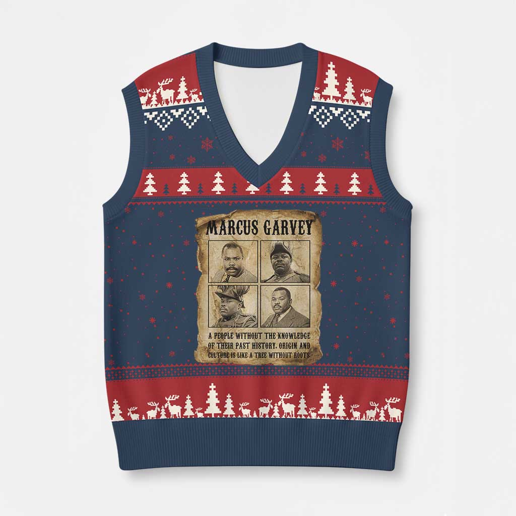 Vintage Marcus Garvey Quote V-Neck Knit Sweater Vest A People Without Knowledge Of Their Past