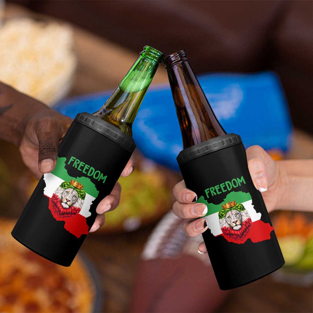 Freedom Iran 4 in 1 Can Cooler Tumbler Patriotic Persian Lion Resistance Movement Gift